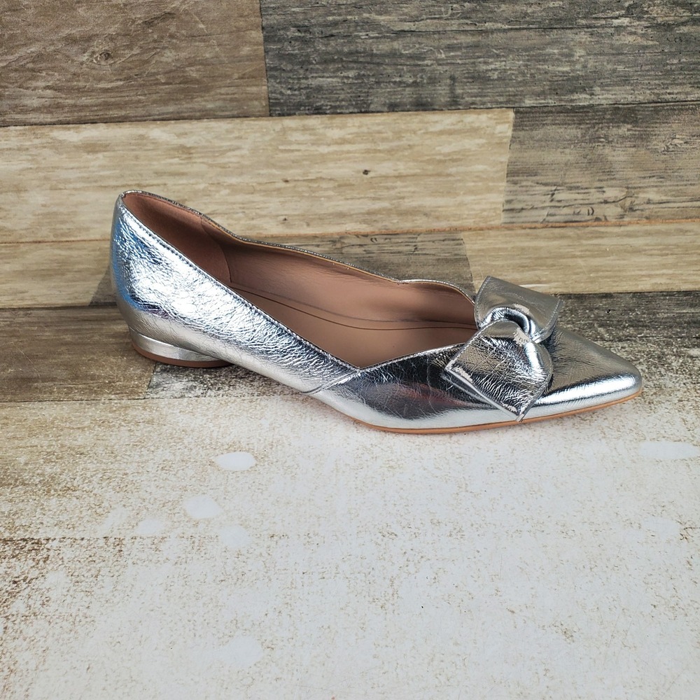 Naturalizer Havana Bow Womens Flat Shoes Sz 7.5 W Silver Leather Pointed Toe